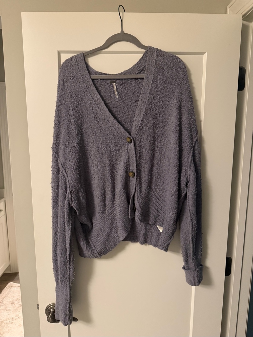 Free People Lavender Button-Front Textured V-Neck Cardigan